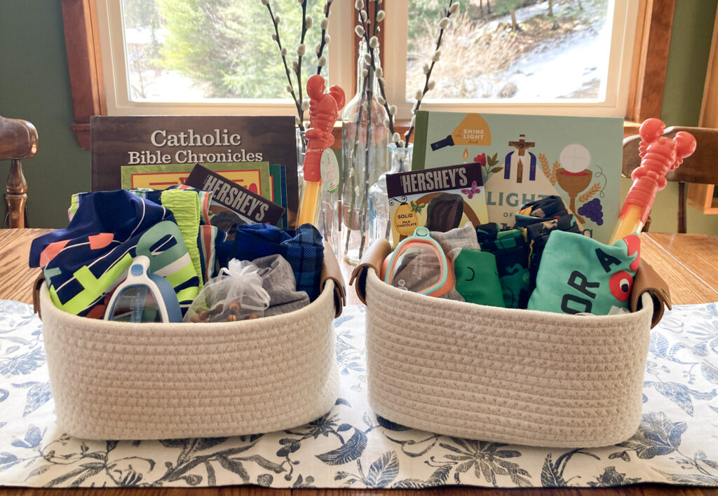 Easter baskets for kids on table