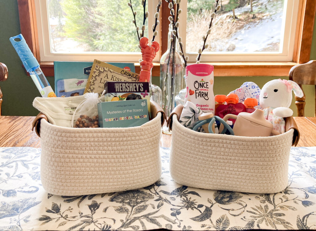 Baby easter baskets for kids on table