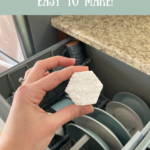 Hand holding a dishwasher pod above an open dishwasher